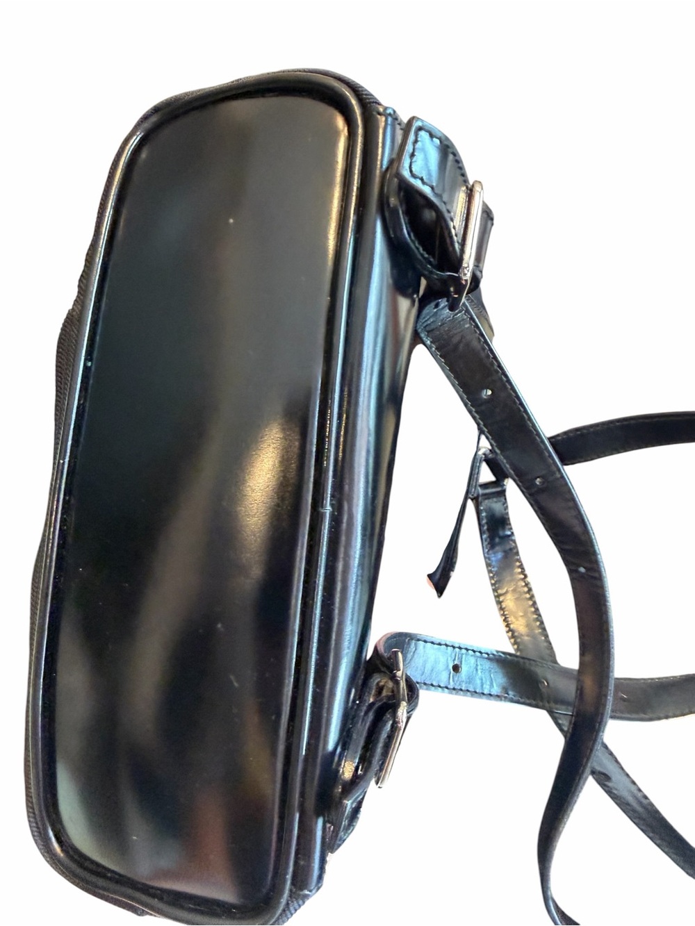 Authentic Gucci Black Backpack Mini Drawstring Nylon Leather Trim W/Dust Bag - Picture 5 of 11